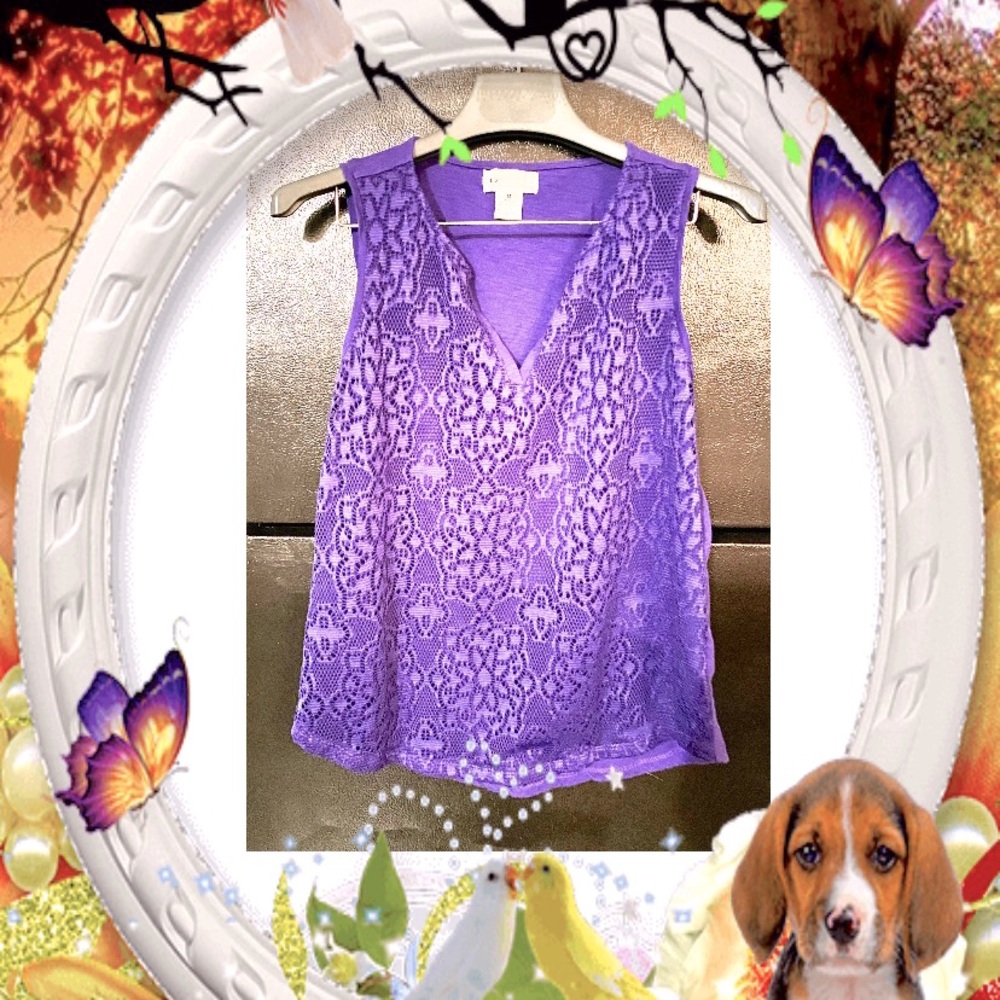 Liz Claiborne Lace Tank Top Knit Split V Neck